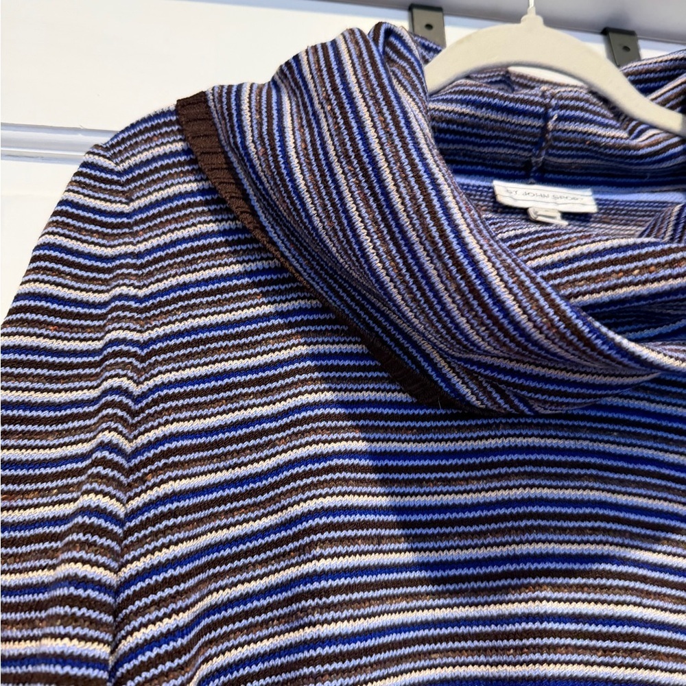 St John Sport Striped Cowl Neck Sweater - Blue and Brown - Picture 5 of 9